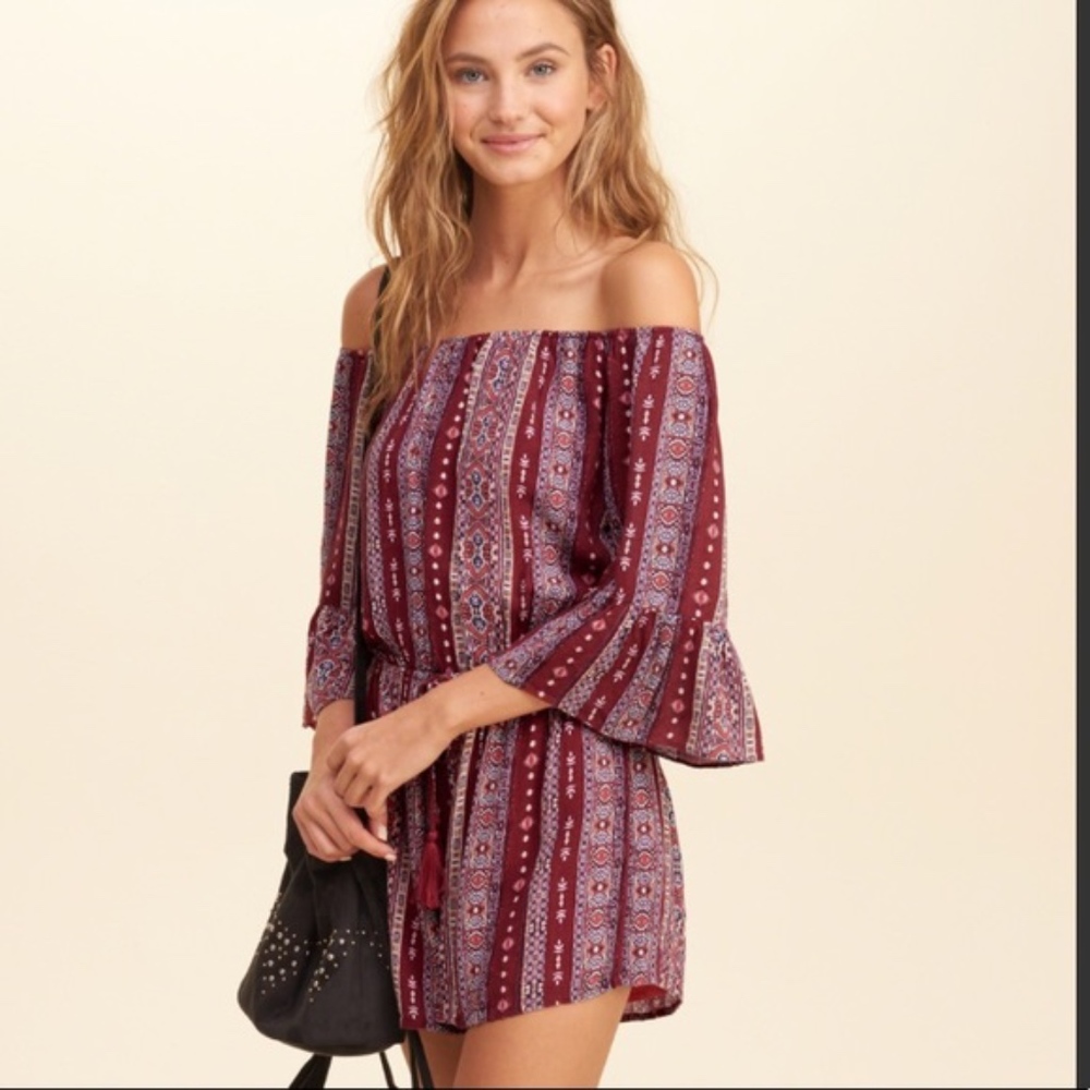 Hollister Bohemian Patchwork Off-Shoulder Romper